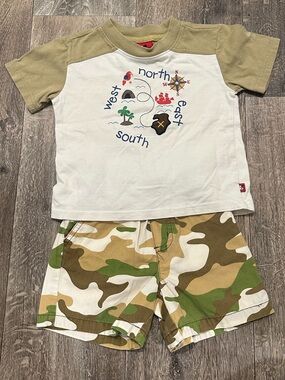 Kids Two-Piece Adventure Tee & Camo Shorts Set - Olive/White